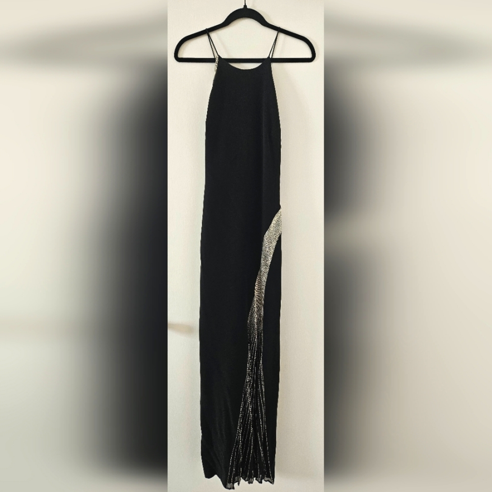 Black and silver beaded evening gown